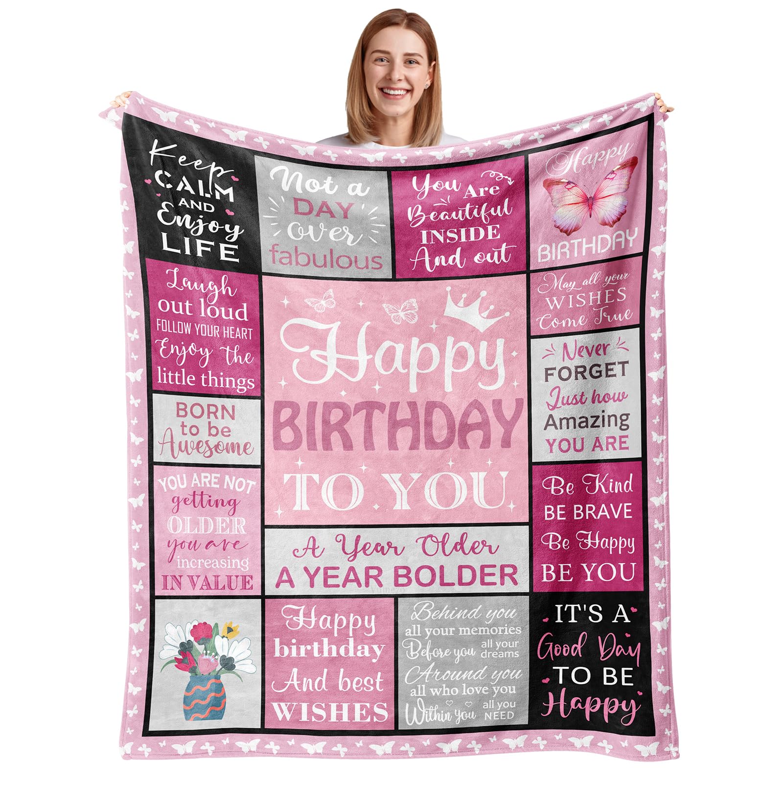 Julazy Birthday Gifts for Women/Men, Birthday Decorations Blanket 50"X60", Birthday Gifts for Mom/Her/Girl/Sister for Women Birthday Unique, Womens Birthday Gifts, Happy Birthday Throw