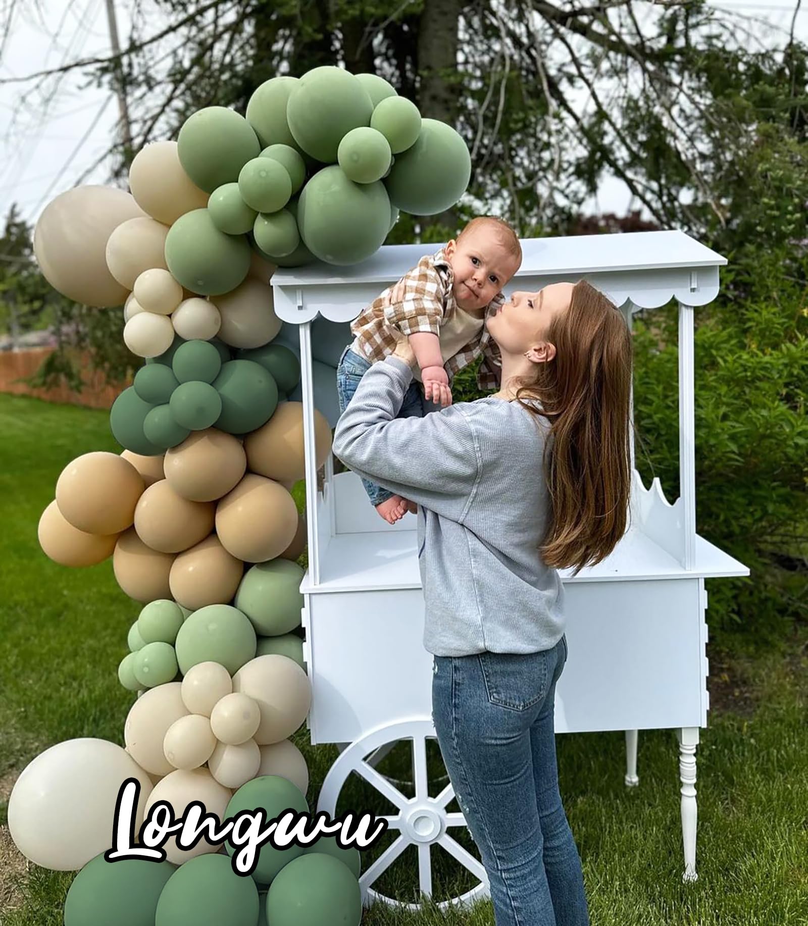 Sage Green Brown Balloon Garland Kit Double stuffed Olive Green Nude Apricot Dusty Green Grey White Latex Balloons Jungle Safari Balloon Arch kit for Wild One Baby Shower Birthday Party Decoration