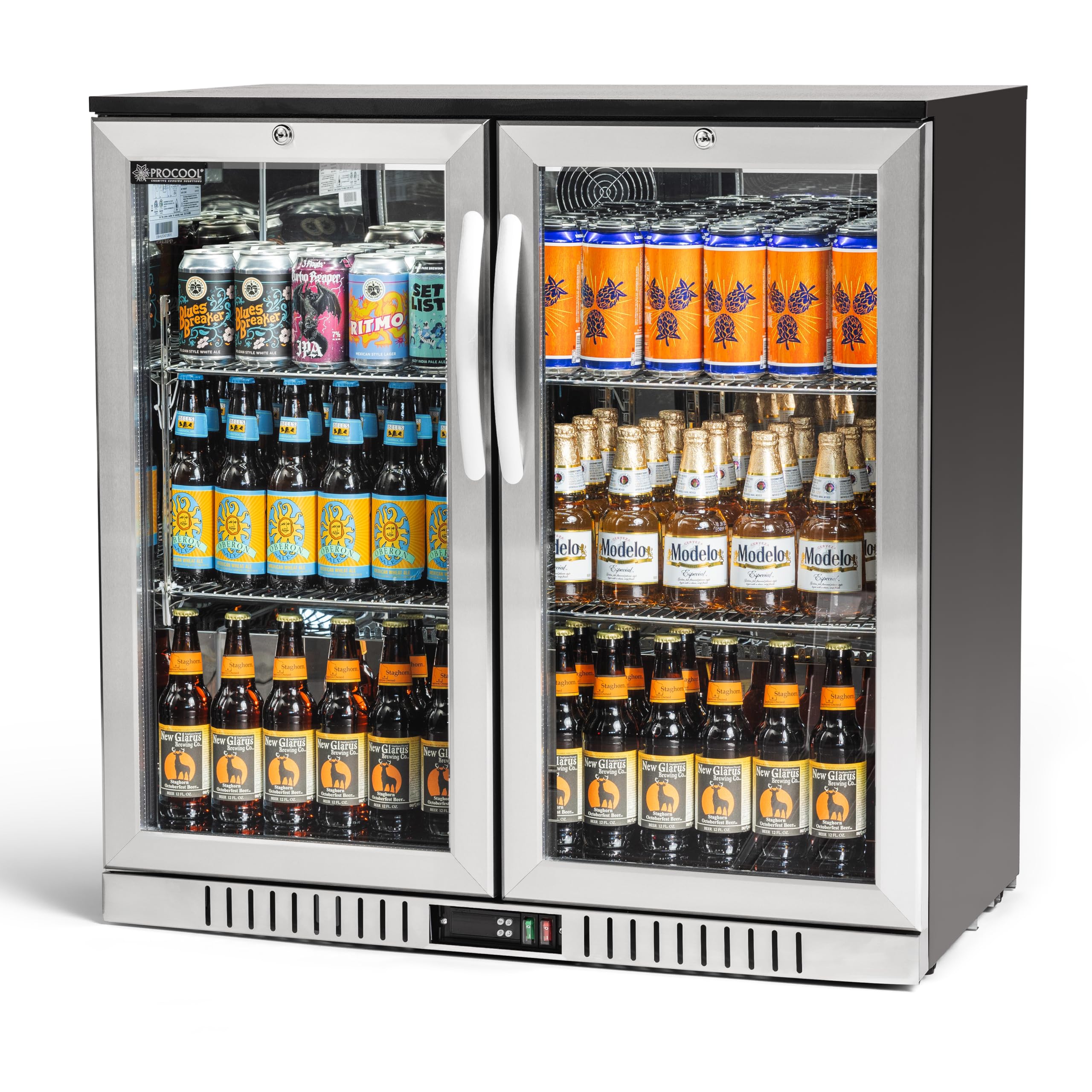 Procool Residential 2-door Glass Front Stainless Steel Back Bar Cooler; Undercounter 33" Height