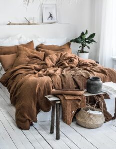 linen bedding set in tobacco, duvet cover and 2 pillowcases set, king, queen, twin, full, double, single size, tobacco brown linen bedding (king-90x104)