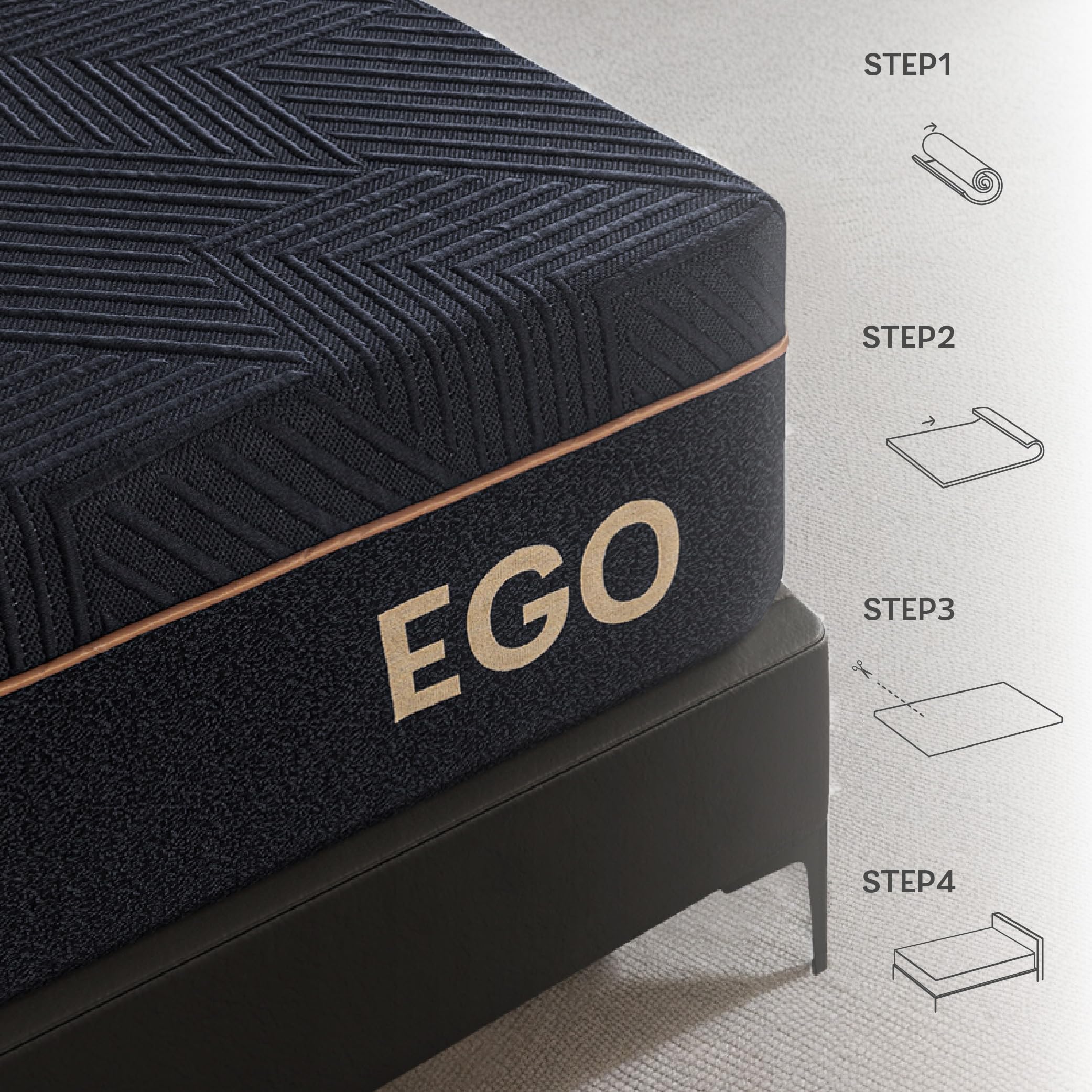 EGOHOME 12 Inch King Memory Foam Mattress, Cooling Copper Gel Mattress for Pain Relief, Therapeutic Mattress in a Box, CertiPUR-US Certified, Fiberglass Free Medium Mattress, Black