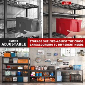 REIBII 3010LBS Storage Shelves 48.2'' W Garage Shelving Heavy Duty Shelving 5 Tier Adjustable Metal Shelves for Storage Rack Wire Shelving Industrial Utility Shelf 48.2'' W X 24.5'' D X 72'' H