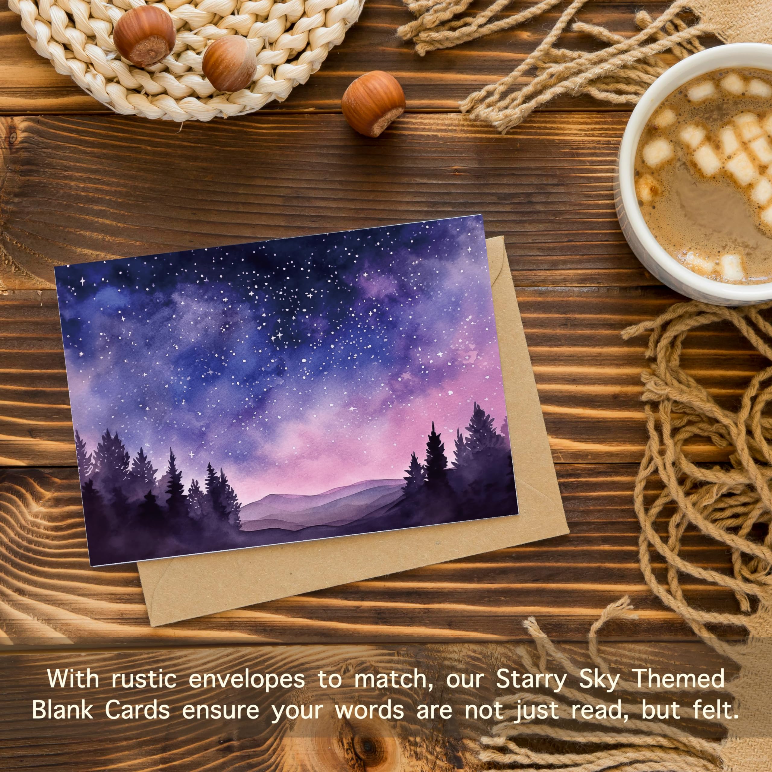 slapaflife Blank Cards with Envelopes All Occasion,Watercolor Starry Night Sky Design Blank Greeting Cards 4x6,20Pack -Blank Greeting Cards,Note Cards with Matching Peel-and-Seal Rustic Envelopes