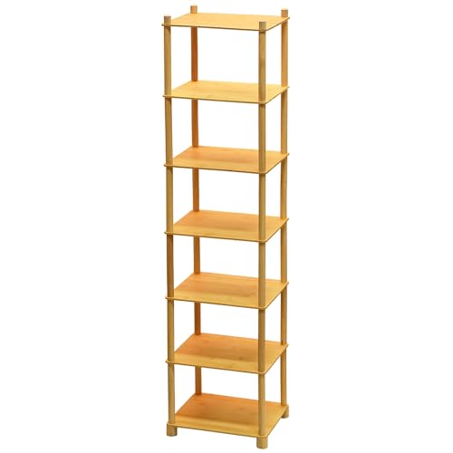 Vutlue Vertical Bamboo Shoe Rack, 7 Tier Narrow Free Standing Shoe Rack Organizer for Entryway, Skinny Standing Shoe Rack Shelf for Bedroom Closet Small Spaces