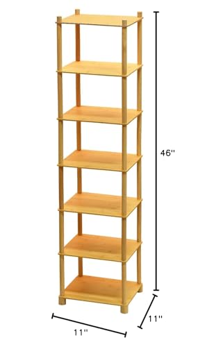 Vutlue Vertical Bamboo Shoe Rack, 7 Tier Narrow Free Standing Shoe Rack Organizer for Entryway, Skinny Standing Shoe Rack Shelf for Bedroom Closet Small Spaces