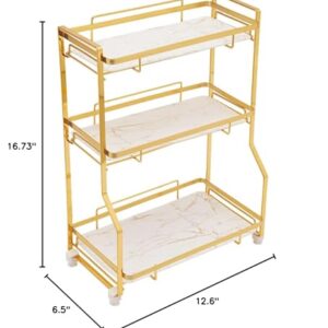 Bathroom Countertop Organizer, Gold Cosmetics Storage Display Rack Bathroom Counter Organizer for Skincare Makeup Perfume 3 Tier Vanity Tray Dresser Shelf White Marble Pattern Tray