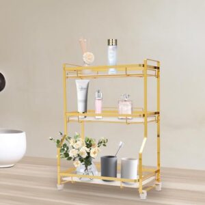 Bathroom Countertop Organizer, Gold Cosmetics Storage Display Rack Bathroom Counter Organizer for Skincare Makeup Perfume 3 Tier Vanity Tray Dresser Shelf White Marble Pattern Tray