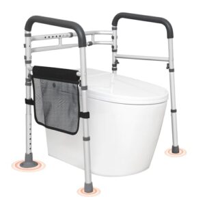 vevor toilet safety rail, folding toilet seat frame, adjustable detachable fit most toilets, heavy 300lbs capacity duty medical bathroom toilet handrails stand alone for handicap, elderly, disabled