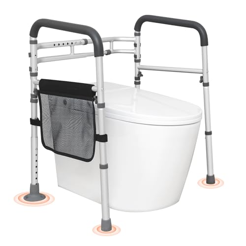 VEVOR Toilet Safety Rail, Folding Toilet Seat Frame, Adjustable Detachable Fit Most Toilets, Heavy 300lbs Capacity Duty Medical Bathroom Toilet Handrails Stand Alone for Handicap, Elderly, Disabled