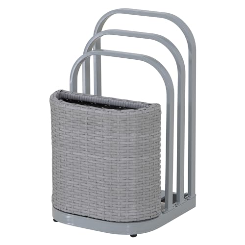 Sunjoy Rust-proof Aluminum Pool Float Storage Rack, 16-Inch Outdoor Wicker Poolside Float Organizer, Pool Float Caddy for Cushions, Floaties, Noodles, Pool Toys, Grey