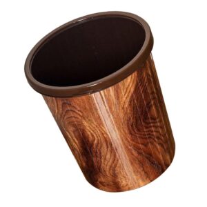 holidyoyo plastic trash can 10l imitation wood grain trash can decorative round wastebasket open top garbage container bin for bathrooms kitchen bedroom home office brown