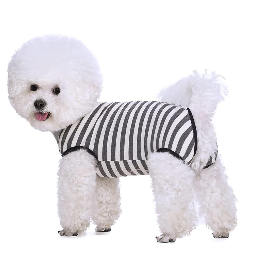 Paipeper Dog Recovery Suit After Surgery,Spay Neuter Clothes for Female Dogs,Small Medium Dog Shirt,E-Collar Cone Alternative,Prevent Licking Wound Dog Onesie,Pet Surgical Suit(Grey White Stripe-l)