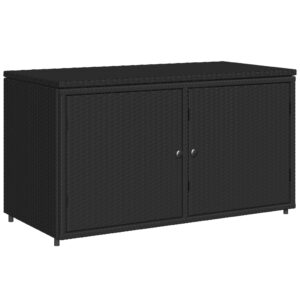 vidaxl patio storage cabinet in black – outdoor poly rattan organizer with robust steel frame for garden, deck, poolside – 43.3"x21.7"x23.8"