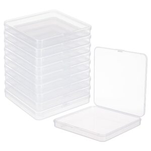 benecreat 10 packs square plastic storage boxes, 4.3x4.3x0.6inch clear bead storage containers box with hinged lid for beads cards and other craft accessories