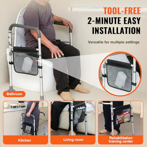 VEVOR Toilet Safety Rail, Folding Toilet Seat Frame, Adjustable Detachable Fit Most Toilets, Heavy 300lbs Capacity Duty Medical Bathroom Toilet Handrails Stand Alone for Handicap, Elderly, Disabled