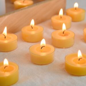 100 Pack Pure Beeswax Tealight Candles | Natural Unscented Beeswax Candles in Bulk, Clean Burning, Yellow