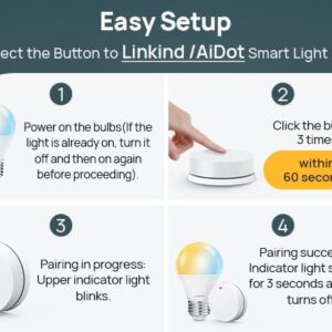 Linkind Smart Button, Bluetooth Light Switch, Exclusive AiDot Smart Bulb, Smart Light Bulbs Dimmer Switch, Remote Button Control, On Off Power Switch, 98FT RF Range, Wire-Free, 1 Pack