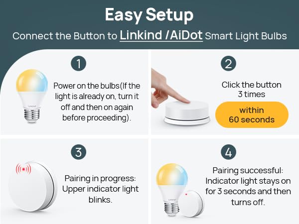 Linkind Smart Button, Bluetooth Light Switch, Exclusive AiDot Smart Bulb, Smart Light Bulbs Dimmer Switch, Remote Button Control, On Off Power Switch, 98FT RF Range, Wire-Free, 1 Pack