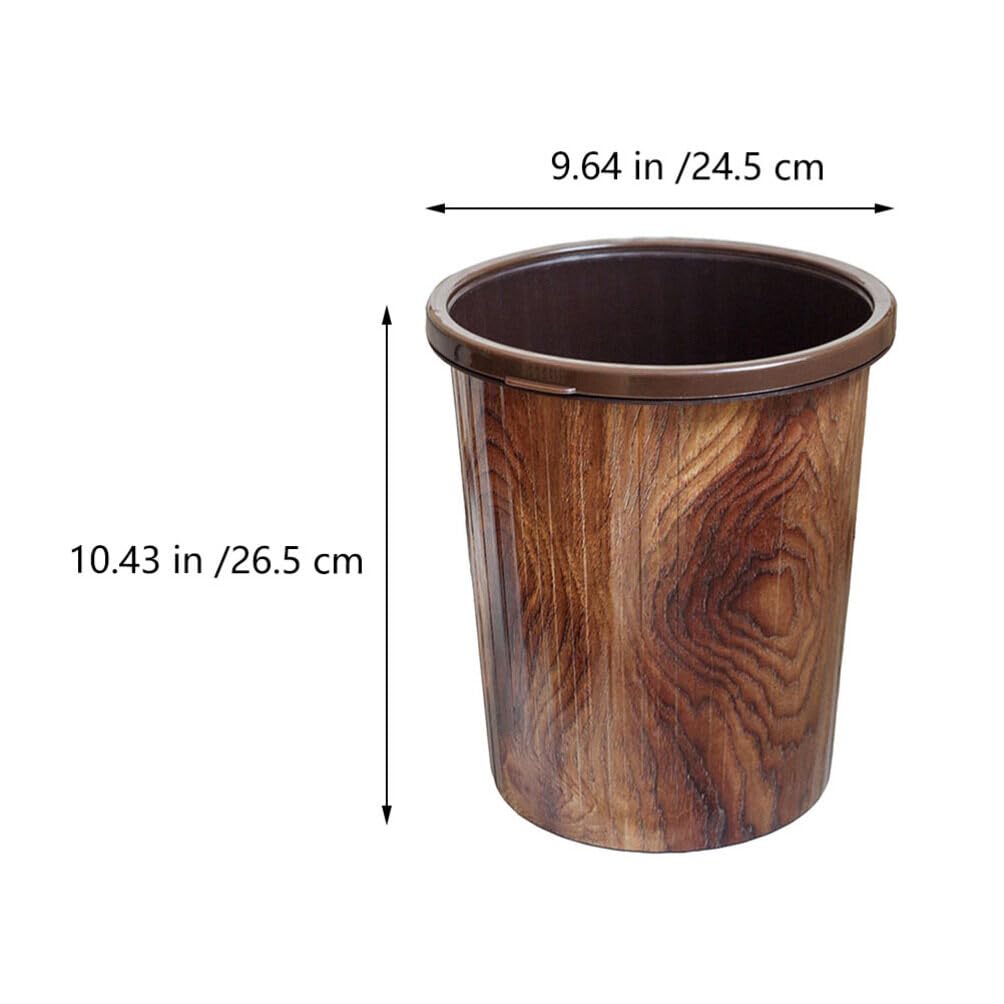 HOLIDYOYO Plastic Trash Can 10L Imitation Wood Grain Trash Can Decorative Round Wastebasket Open Top Garbage Container Bin for Bathrooms Kitchen Bedroom Home Office Brown