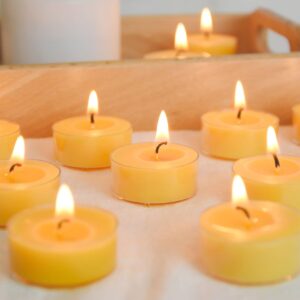 Pure Beeswax Tealight Candles | 50 Pack Natural Unscented Beeswax Candles, Long Burning 4+ Hours Clean Burning, Yellow