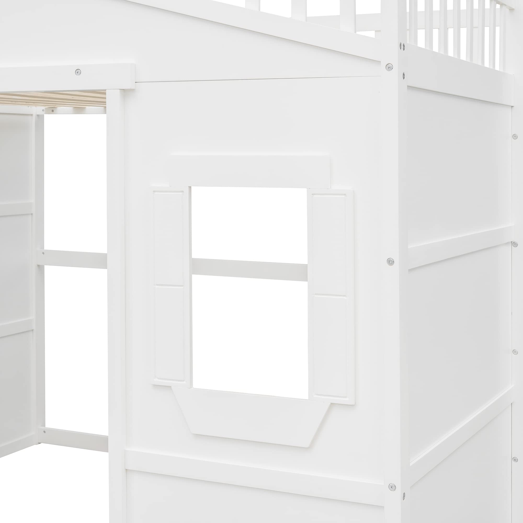 Harper & Bright Designs House Loft Bed Full Size Kids Playhouse Bed, Solid Wood Loft Bed Frame with Window and Ladder, for Girls Boys (Full Size, White)