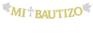 mi bautizo banner - baptism party decorations, mi primera comuniòn banner, religious christening baby shower party decorations gold glitter