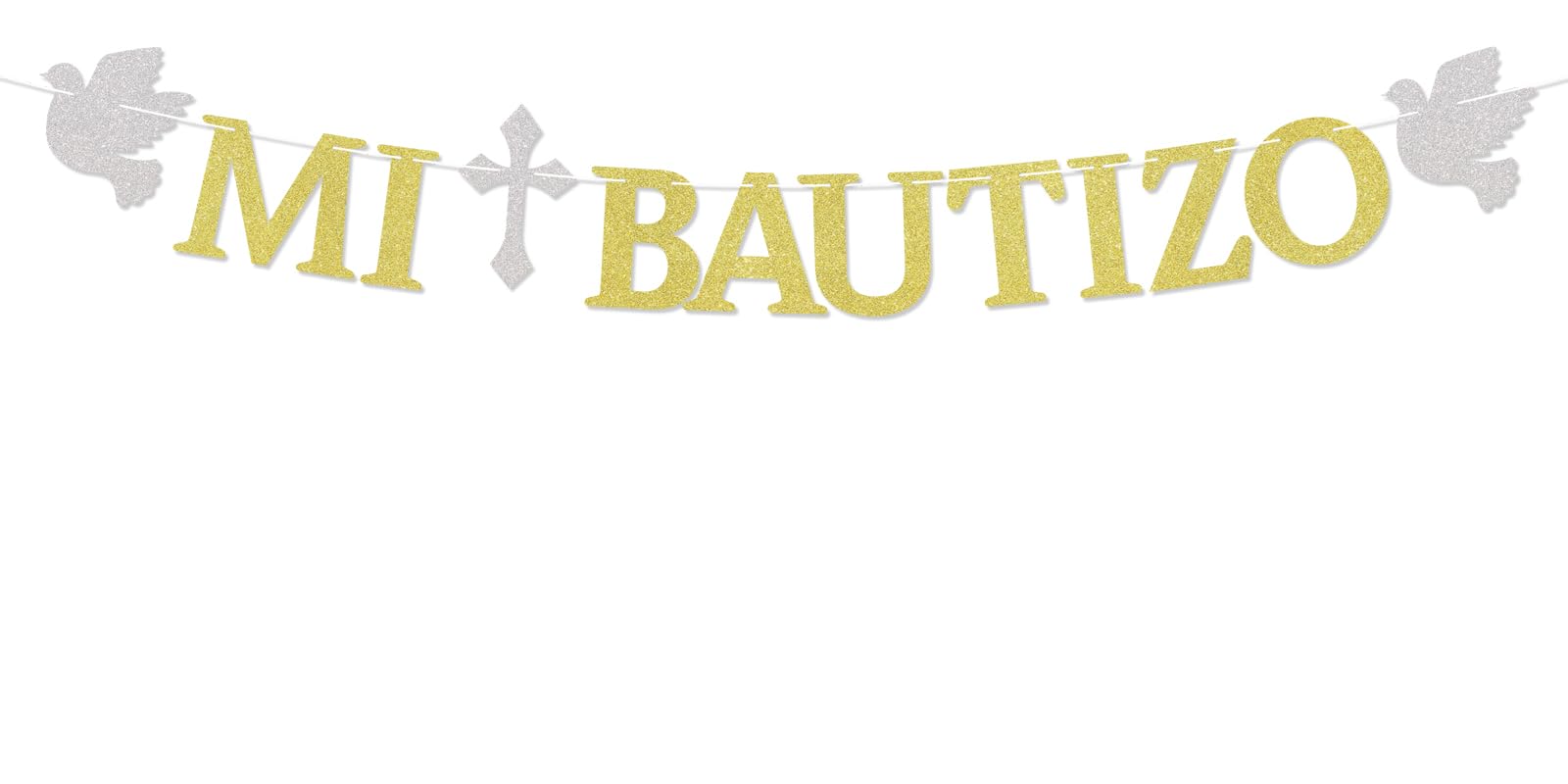 Mi Bautizo Banner - Baptism Party Decorations, Mi Primera Comuniòn Banner, Religious Christening Baby Shower Party Decorations Gold Glitter