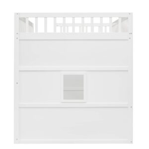 Harper & Bright Designs House Loft Bed Full Size Kids Playhouse Bed, Solid Wood Loft Bed Frame with Window and Ladder, for Girls Boys (Full Size, White)