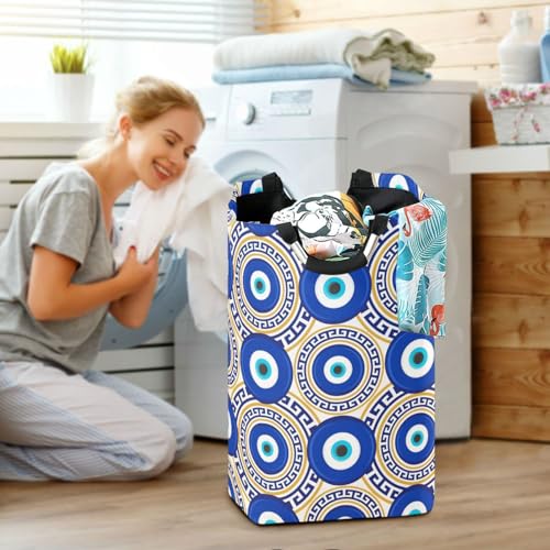 Qilmy Evil Eyes Laundry Hamper Collapsible Large Dirty Clothes Laundry Basket with Handle for Bedroom, Bathroom, Dorm, Kids Room