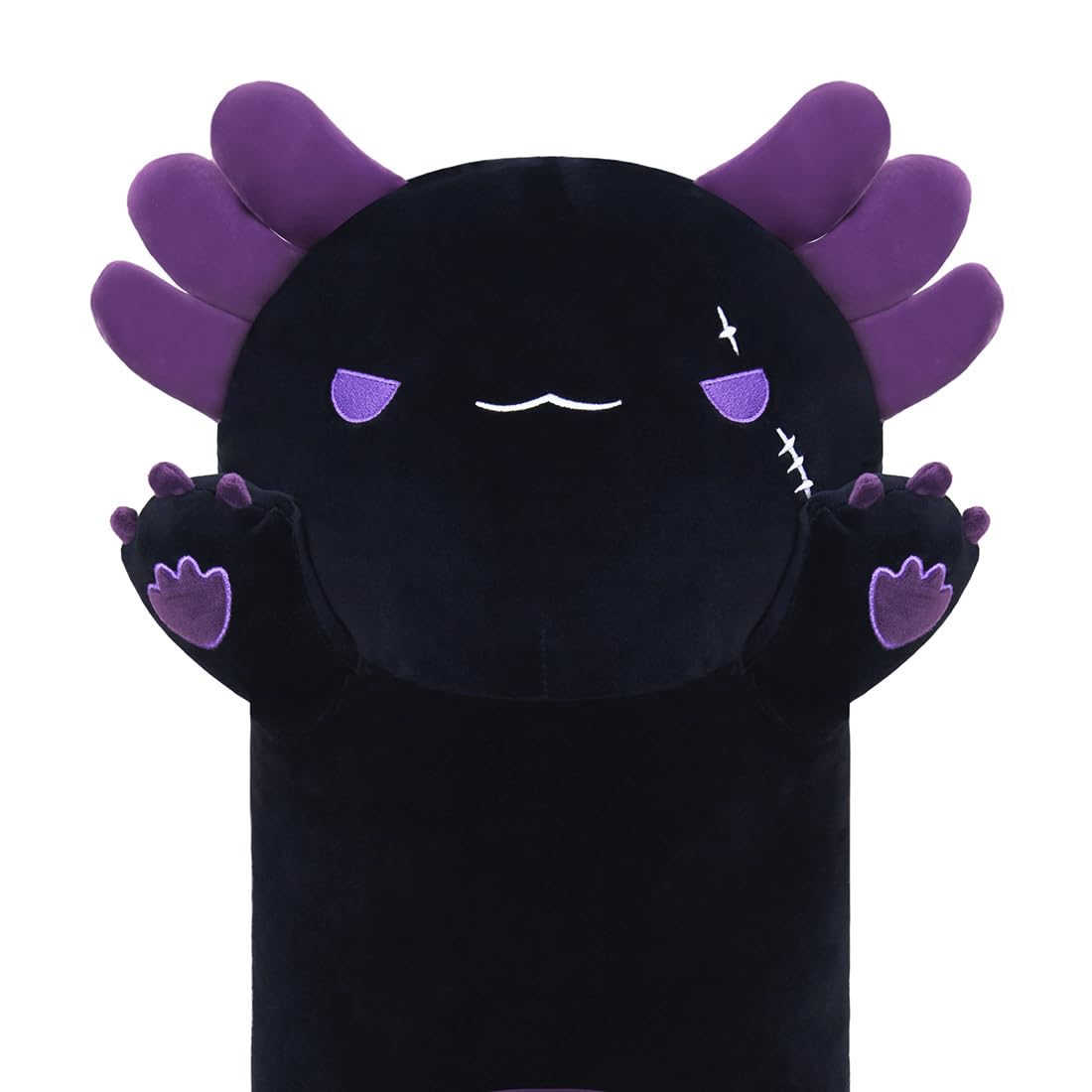 Yeqivo Long Axolotl Stuffed Animals, Soft Long Axolotl Plush Pillow Cute Axolotl Plush Body Pillow Gifts for Kids Girlfriend(Black&Purple,110cm)