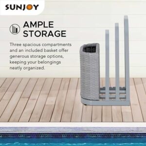 Sunjoy Rust-proof Aluminum Pool Float Storage Rack, 16-Inch Outdoor Wicker Poolside Float Organizer, Pool Float Caddy for Cushions, Floaties, Noodles, Pool Toys, Grey