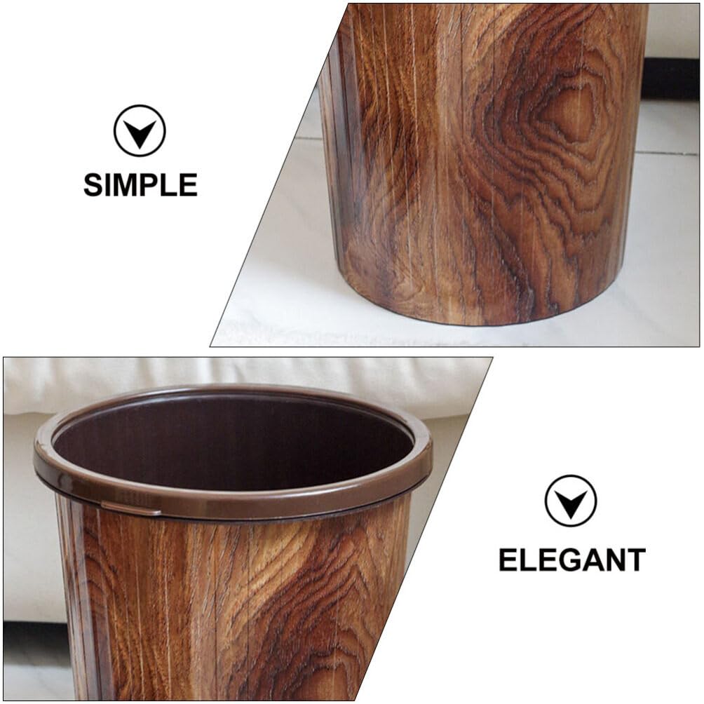 HOLIDYOYO Plastic Trash Can 10L Imitation Wood Grain Trash Can Decorative Round Wastebasket Open Top Garbage Container Bin for Bathrooms Kitchen Bedroom Home Office Brown