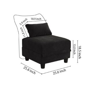 LLappuil Chenille Ottoman Module for Sectional Sofa, Customizable Sectional Couch with Large Storage, Free Combination, Black