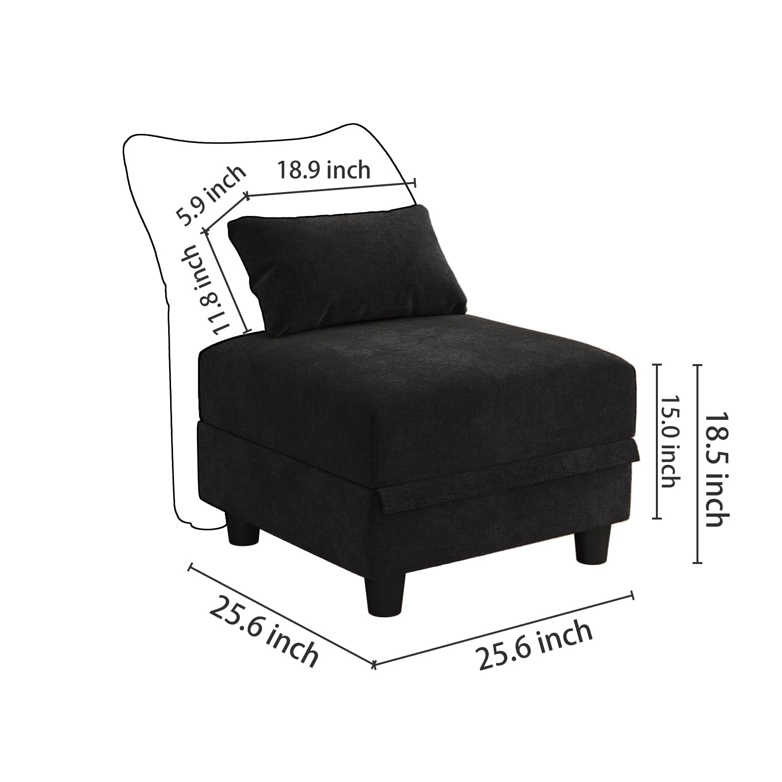 LLappuil Chenille Ottoman Module for Sectional Sofa, Customizable Sectional Couch with Large Storage, Free Combination, Black