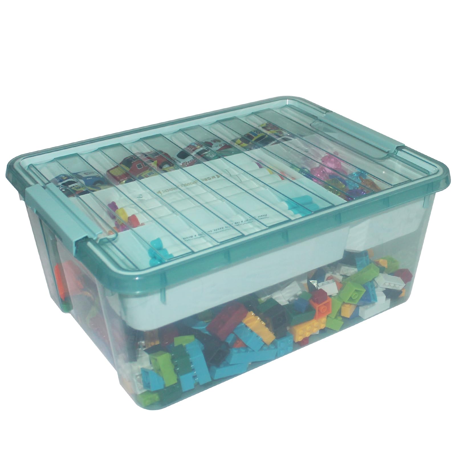 WeiMeet Large Plastic Storage Box with Removable Tray Caddy Clear Art Supply Organizer Playroom Container Organizer Plastic Storage Bin with Lid for Bead Crayon Tool Sewing Supplies(Blue)