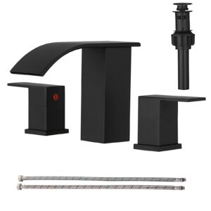 rumose 8 inch bathroom faucets set matte black bathroom sink faucet 3 hole with pop up drain widespread 2 handles stainless steel lavatory vanity faucet waterfall spout bathroom faucet deck mounted