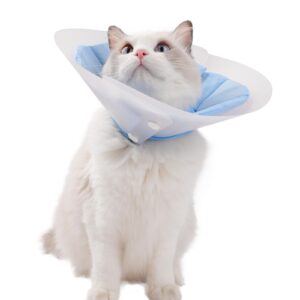 kudes dual layer cat cone, dual-purpose model lightweight all-around protective neck after surgery e collar to wound (blue m (7.8inch- 13.3inch))