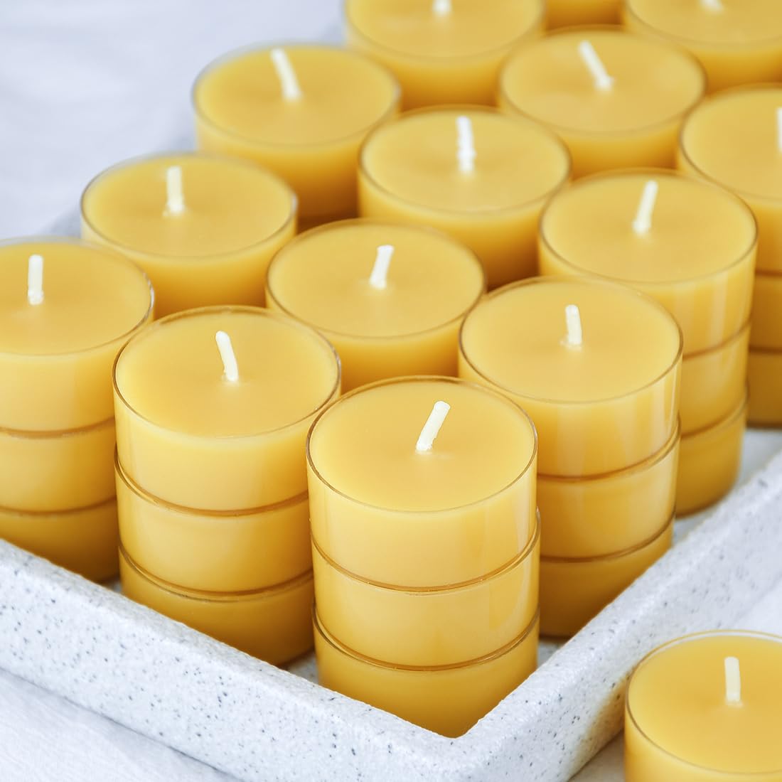 100 Pack Pure Beeswax Tealight Candles | Natural Unscented Beeswax Candles in Bulk, Clean Burning, Yellow