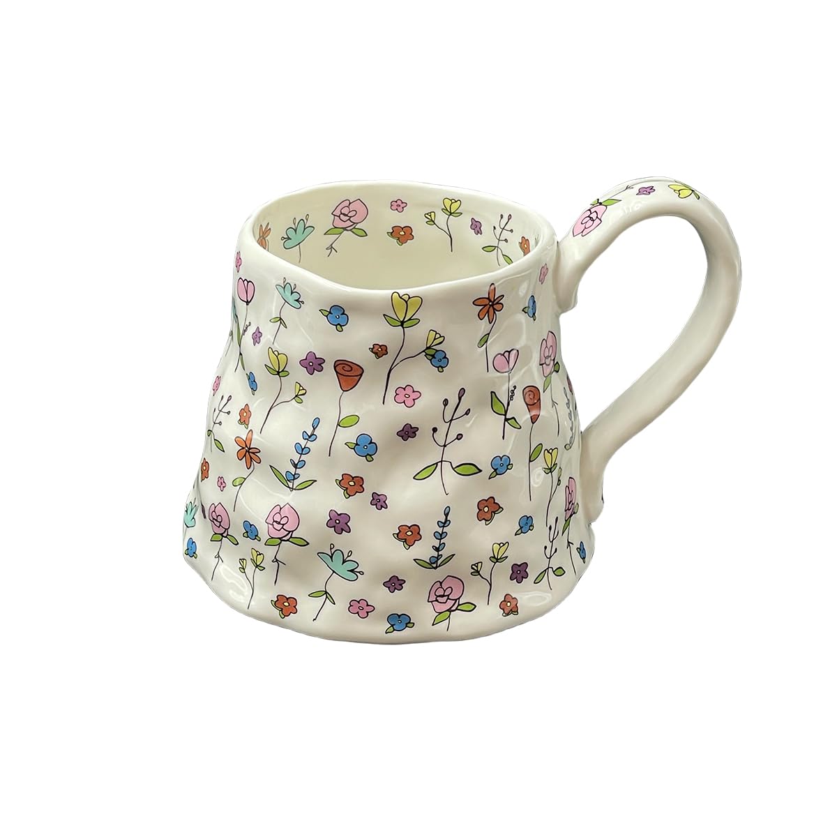 Large Ceramic Coffee Mug Cute Flower with Handmade Big Handle, 21.1oz/600ml Girly Pink Floral Tea Cup for Women Gift, Novelty Irregular Oversized Mugs for Latte Tea Milk Cocoa