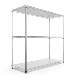 pouseayar 3 tier nsf metal shelf wire shelving unit, 1050lbs capacity heavy duty adjustable storage rack with shelf liners - 48" h x 48" l x 18" d for closet kitchen garage basement and more - chrome