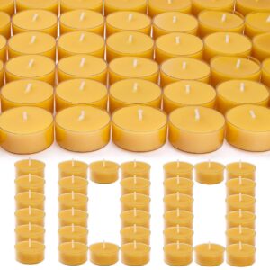 100 pack pure beeswax tealight candles | natural unscented beeswax candles in bulk, clean burning, yellow