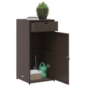 vidaXL Outdoor Patio Storage Cabinet - Brown Poly Rattan Organizer, Garden Tool Cupboard with Shelves, Waterproof, Powder-Coated Steel Frame - 21.7”x 21.7”x 43.7”