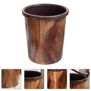 HOLIDYOYO Plastic Trash Can 10L Imitation Wood Grain Trash Can Decorative Round Wastebasket Open Top Garbage Container Bin for Bathrooms Kitchen Bedroom Home Office Brown