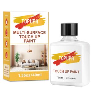 topupa white touch up paint, cabinet furniture paint,40ml multi-surface paint for wall with brush waterproof and quick drying, brush in bottle for home repairs, walls,door, kitchen,wood,fence,ceiling