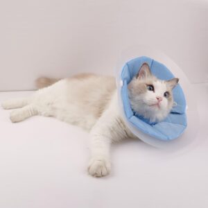 KUDES Dual Layer Cat Cone, Dual-Purpose Model Lightweight All-Around Protective Neck After Surgery E Collar to Wound (Blue M (7.8inch- 13.3inch))