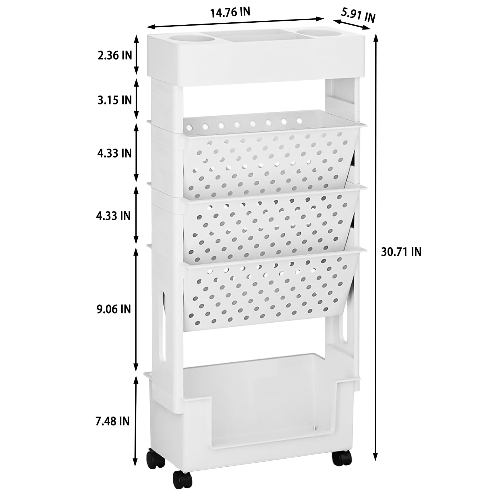 POBOMULI 5-Tier Bookshelf, Book Storage Organization with Wheels Mobile Rolling Bookshelves Cart for Home Office Kids’ Study Room School, White