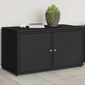 vidaXL Patio Storage Cabinet in Black – Outdoor Poly Rattan Organizer with Robust Steel Frame for Garden, Deck, Poolside – 43.3"x21.7"x23.8"