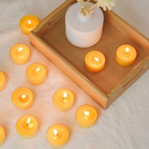 Pure Beeswax Tealight Candles | 50 Pack Natural Unscented Beeswax Candles, Long Burning 4+ Hours Clean Burning, Yellow