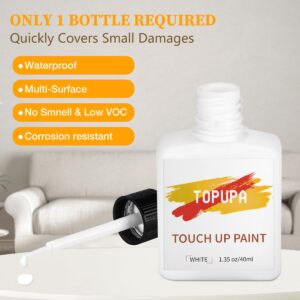 TOPUPA White Touch Up Paint, Cabinet Furniture Paint,40ml Multi-Surface Paint for Wall with Brush Waterproof and Quick Drying, Brush in Bottle for Home Repairs, Walls,Door, Kitchen,Wood,Fence,Ceiling