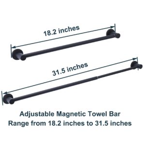 18-31.5 Inches Adjustable Magnetic Towel Bar Holder for Refrigerator, Magnet Classroom Flip Calendar Chart Rod for Whiteboard, Fridge Top Guard Rack Stop Items from Falling, Black